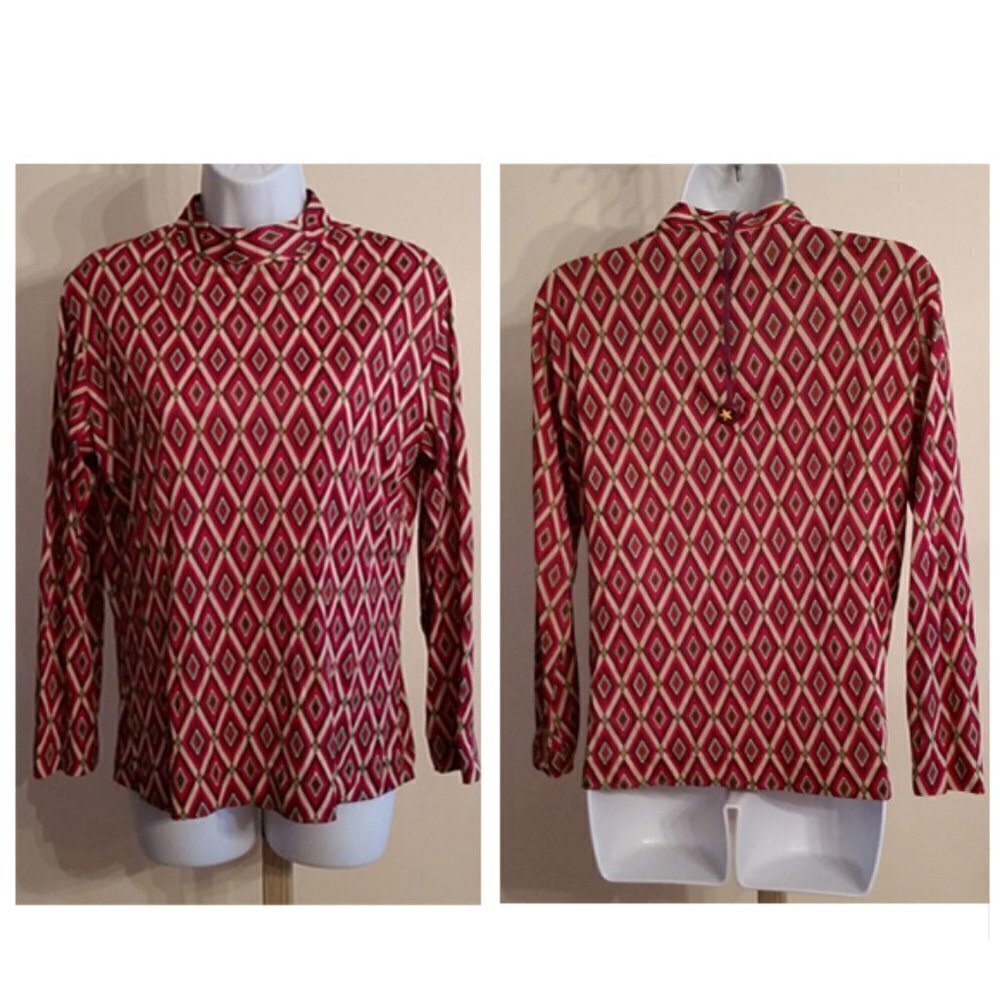 Vintage 70's saks fifth avenue mock neck top S/M geometric colorful print